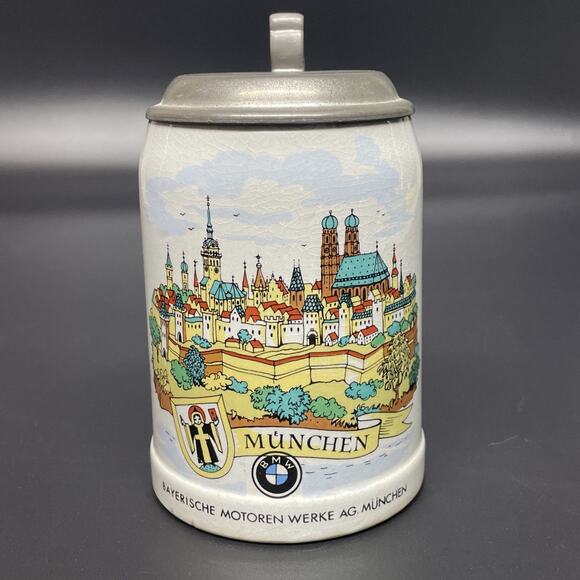 BMW Other - BMW Bayerische Motoren Werke AG. Munchen German Ceramic Stein Lidded Breweriana